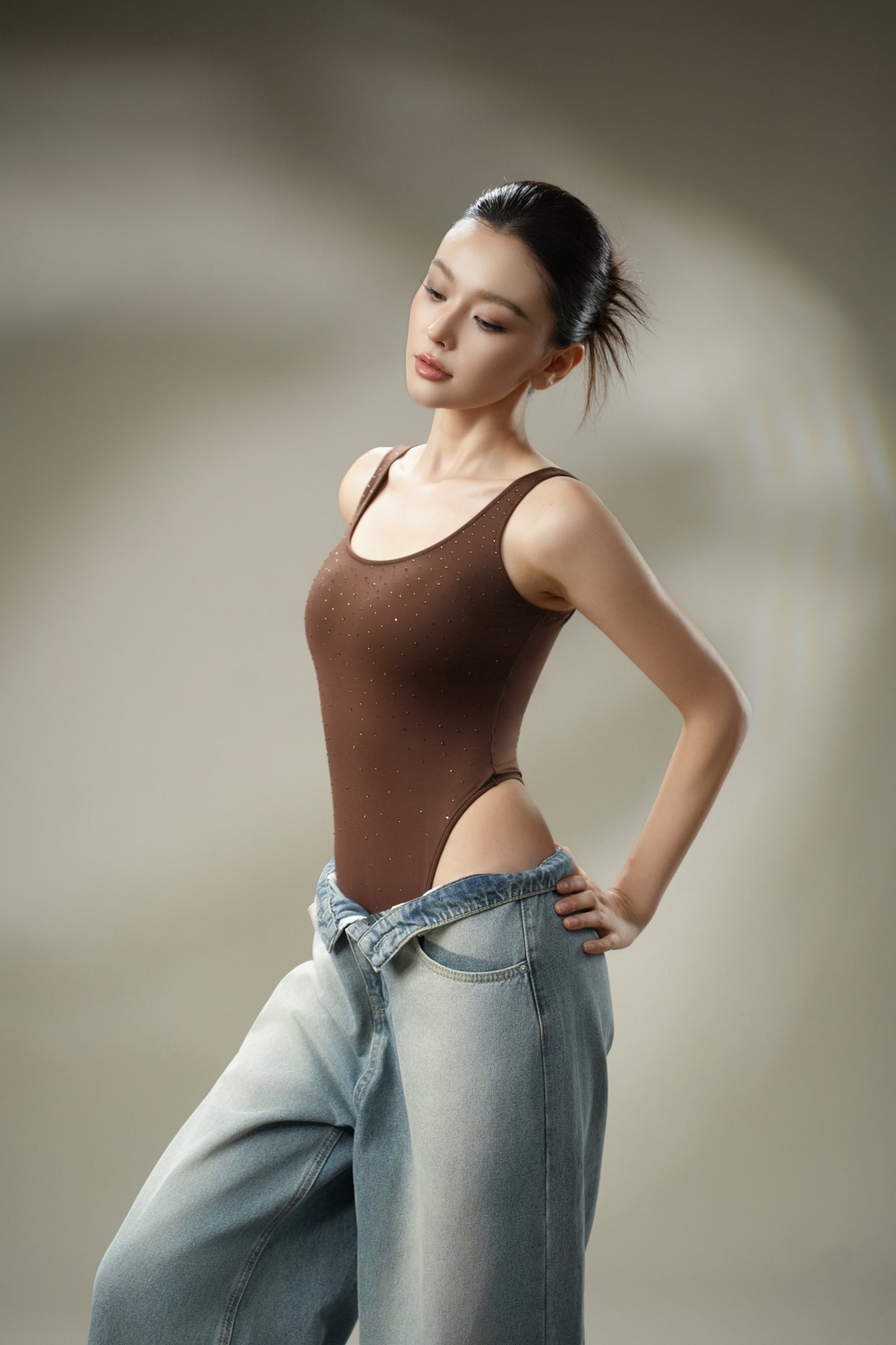 DY 鑽高衩露腰連身衣 diamond High-cut Thong Design body suit