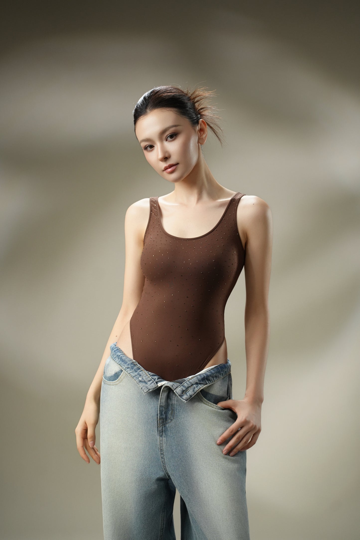 DY 鑽高衩露腰連身衣 diamond High-cut Thong Design body suit