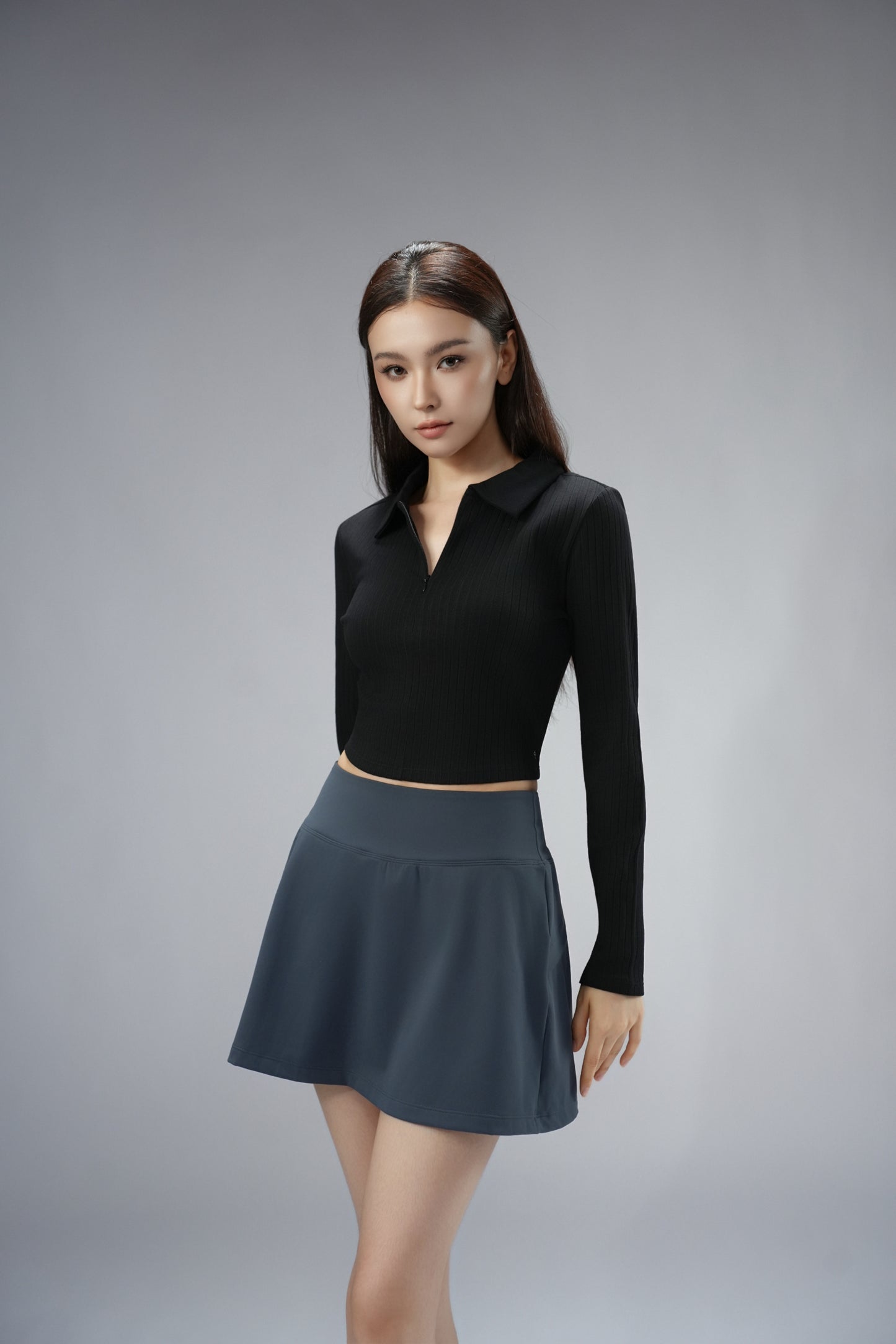 DY 針織正肩長袖POLO運動上衣