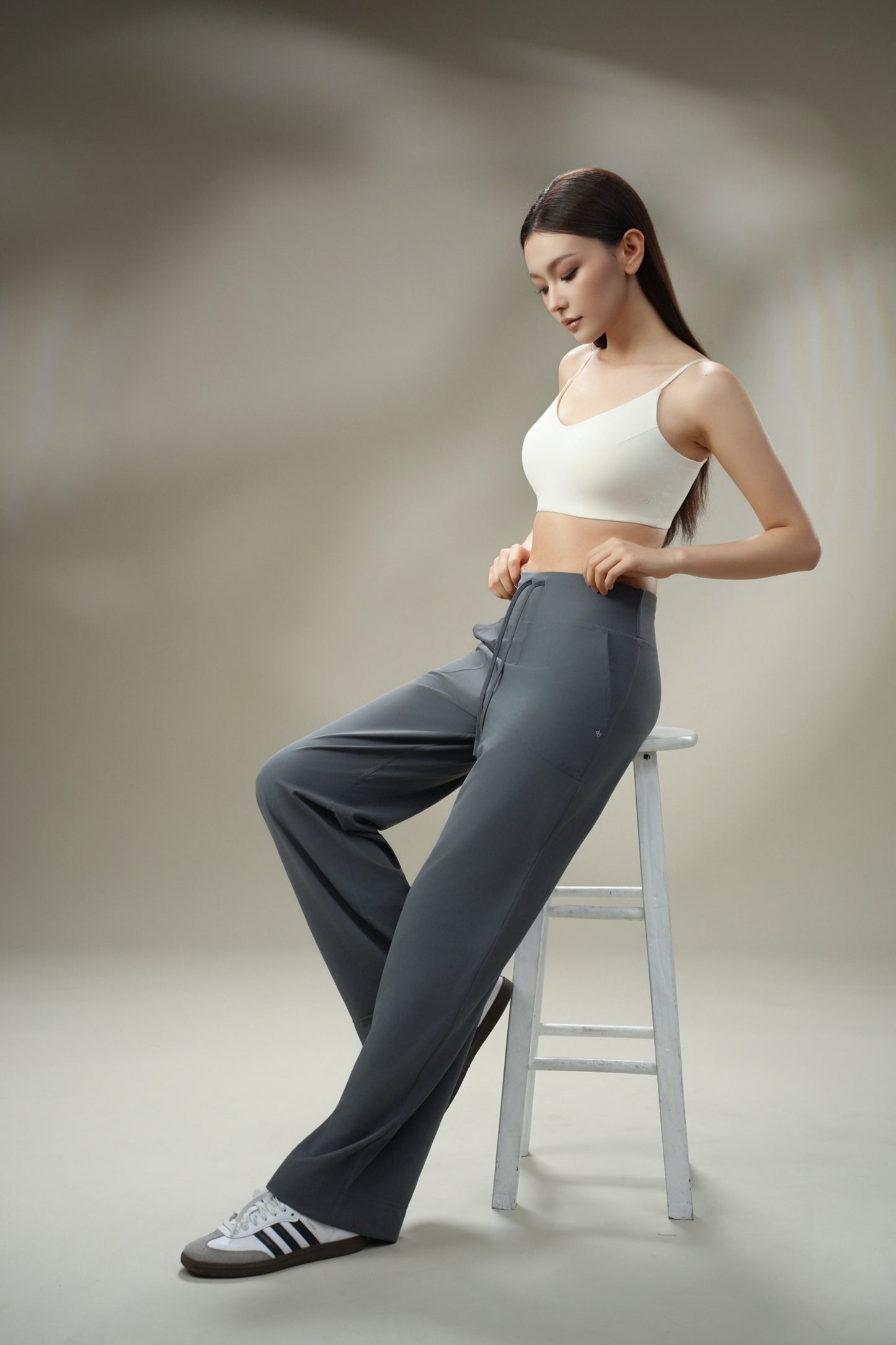 DY 高腰抽繩顯瘦直筒長褲