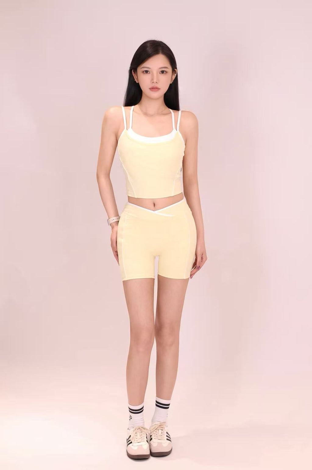 DY撞色假兩件交叉美背背心