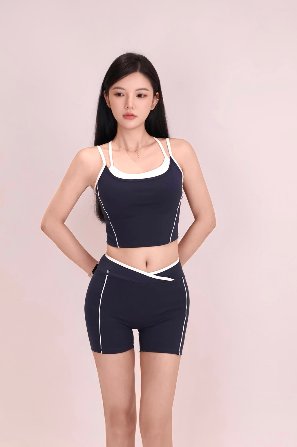 DY撞色假兩件交叉美背背心