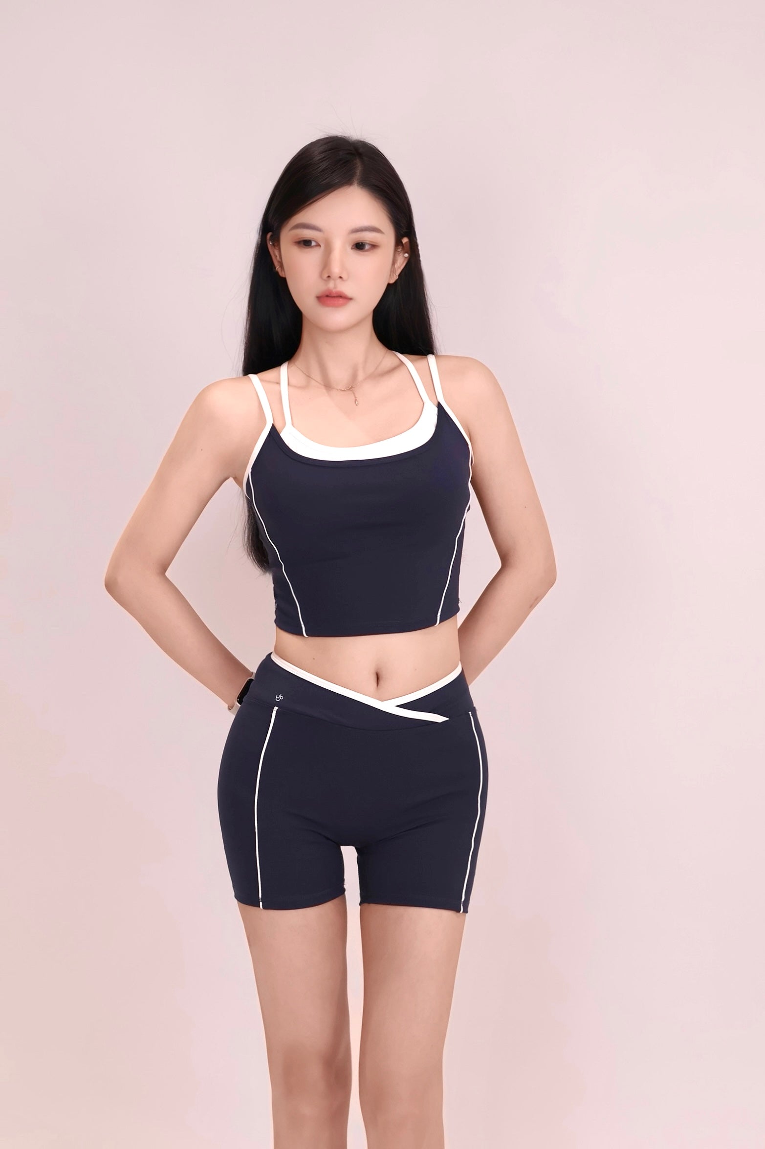 DY撞色假兩件交叉美背背心