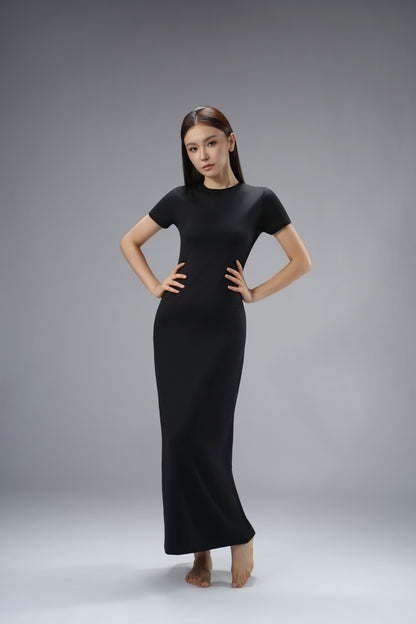 DY 性感辣妹短袖正肩開衩連衣裙